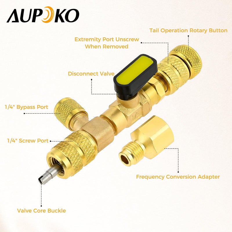 Aupoko Valve Core Remover Installer Tool, R410A R22 AC Schrader Valve Core Remover, Dual Size 1/4"-5/16" Port HVAC Valve Core Removal Installer for Refrigeration Air Conditioning A/C Line Repair Tools - Image 2